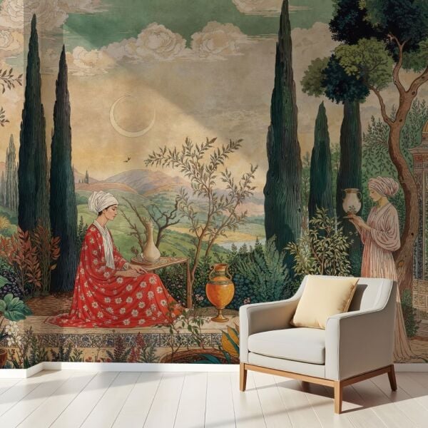 Doğu Esintili Sanatsal Manzara Duvar Kağıdı