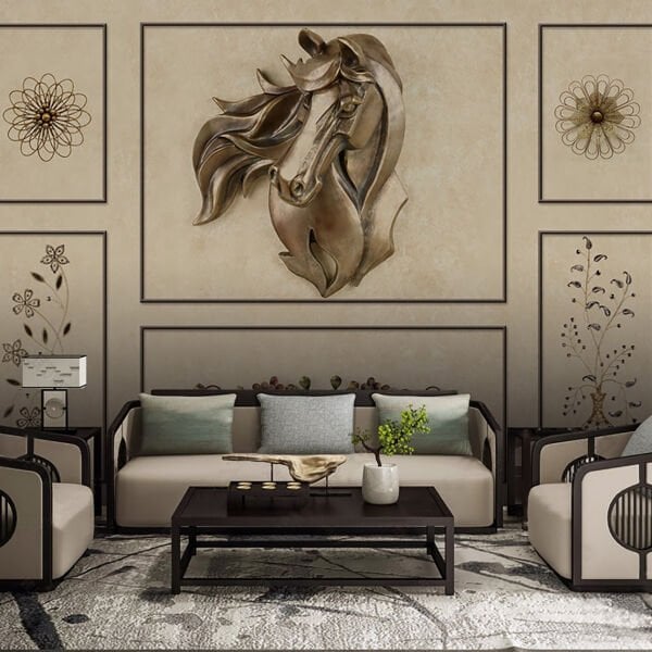 Rölyef Çalışması At Çiçekler Çıta İçi Duvar Kağıdı