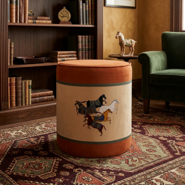 Hermes Atlar Desen Kumaş Puf