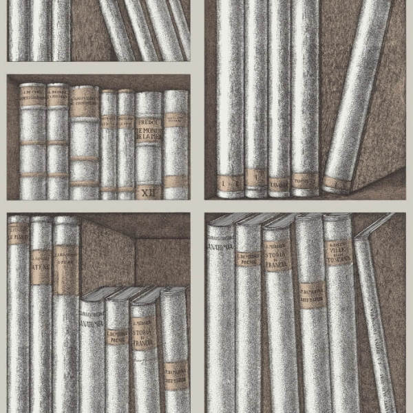 Fornasetti Gri Kütüphane Desen Duvar Kağıdı