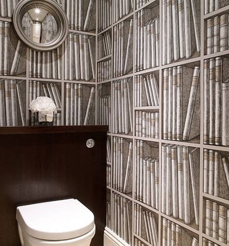 Fornasetti Gri Kütüphane Desen Duvar Kağıdı