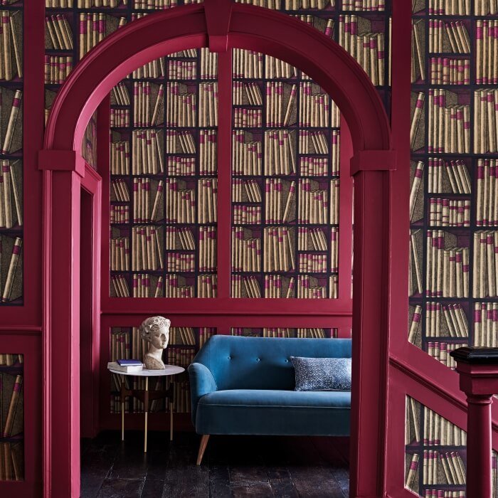 Fornasetti Fuşya Kütüphane Desen Duvar Kağıdı