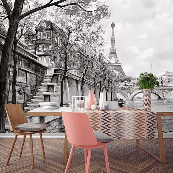 Eyfel Kulesi Karakalem Çizim Duvar Kağıdı