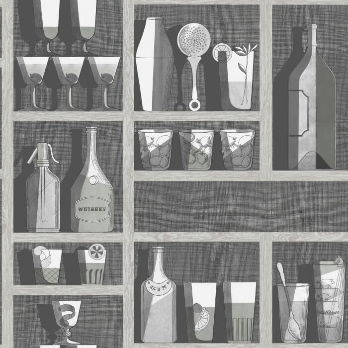 Fornasetti Kokteyl Desen Gri Duvar Kağıdı