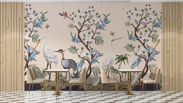 Leylekler Turna Kuşları Tasarım Duvar Kağıdı