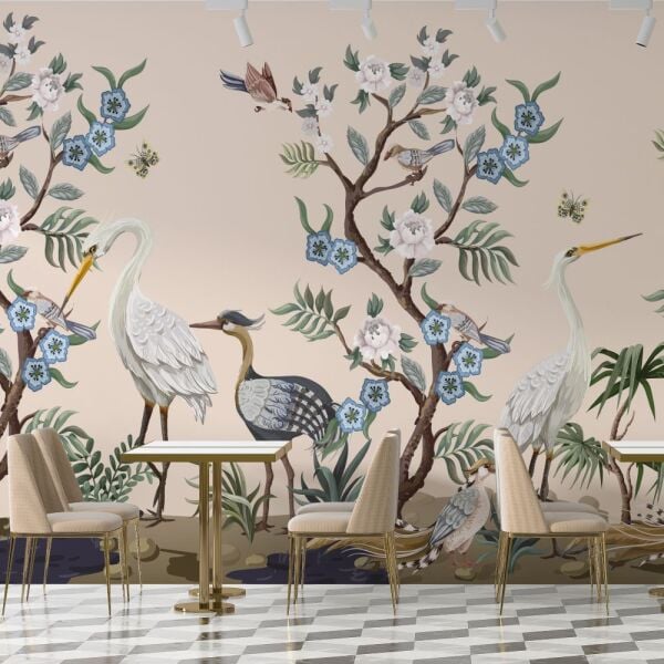 Leylekler Turna Kuşları Tasarım Duvar Kağıdı