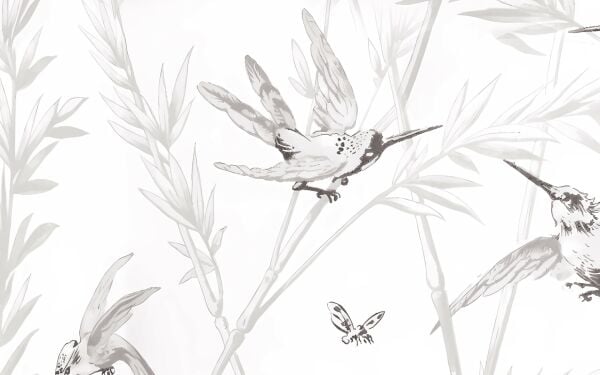 Antrasit Füme Rüzgarda Uçan Kuşlar ve Sallanan Dallar Duvar Kağıdı