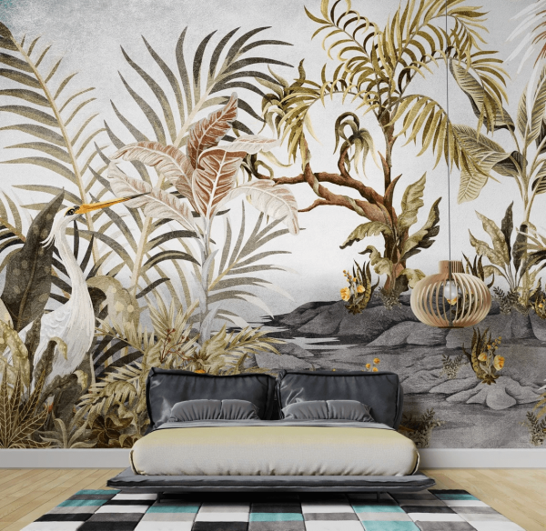 Uva Soft Renkli Orman Turna Kuşu Duvar Kağıdı