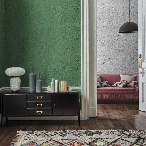Fornasetti Malakit Değerli Taş Beyaz Duvar Kağıdı