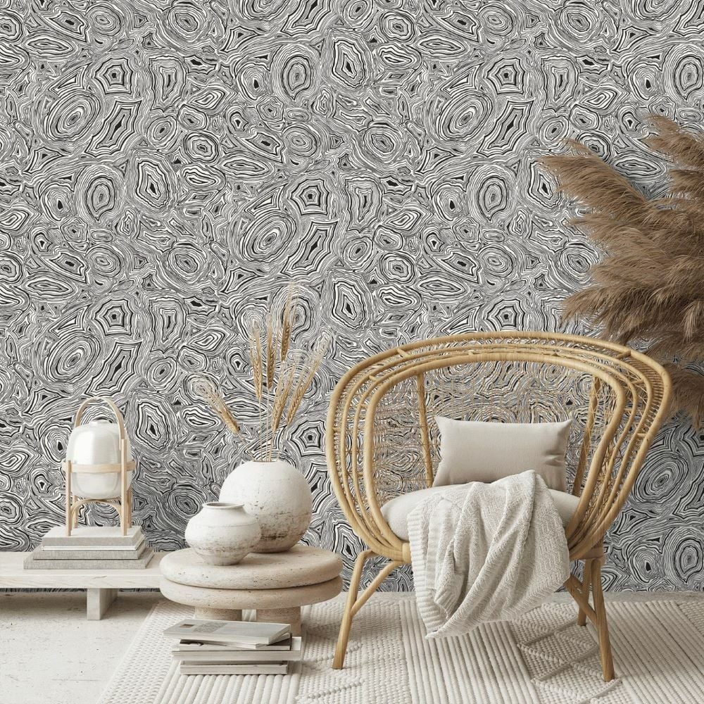 Fornasetti Malakit Değerli Taş Beyaz Duvar Kağıdı