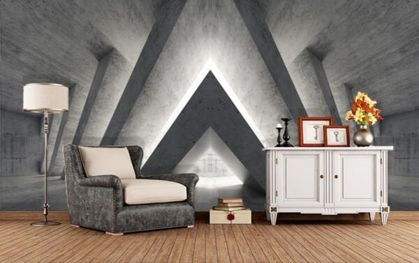 Geometrik Beton Piramit Desen Duvar Kağıdı