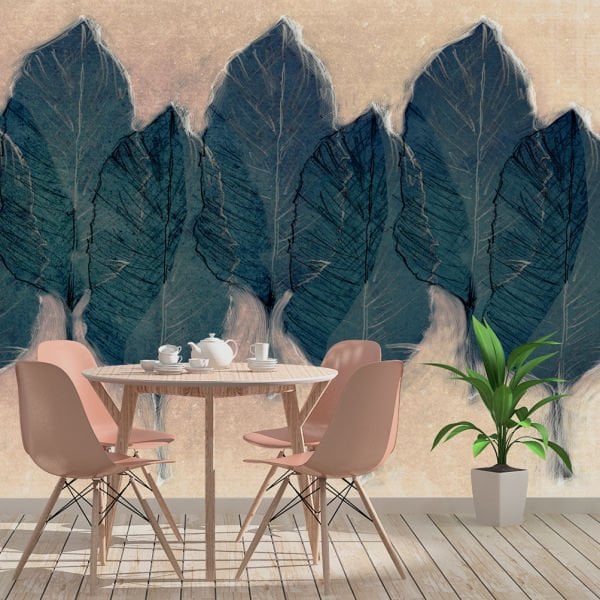 Lacivert Kurutulmuş Yapraklar Duvar Kağıdı