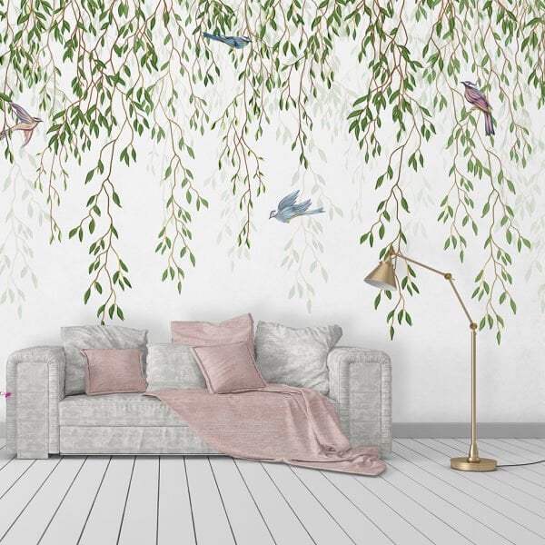 Minik Serçe Kuşlar Sarmaşıklar İçinde Duvar Kağıdı