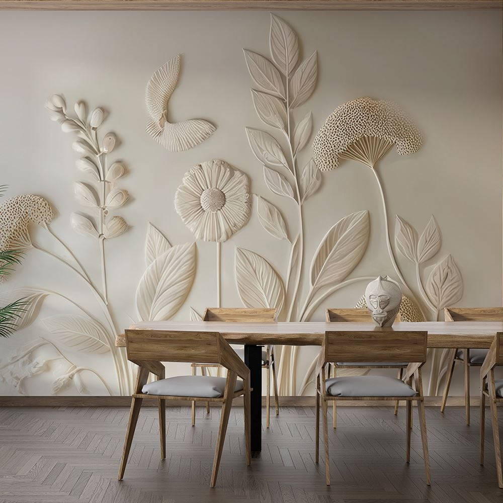 Modern 3D Çiçek Motifli Duvar Kağıdı