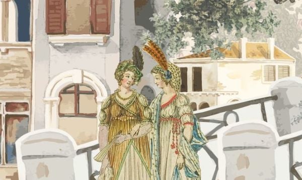 Köprüde Kadınlar Ağaç Tasarım Duvar Kağıdı