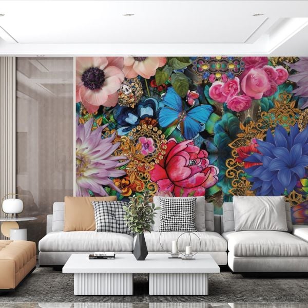 Vintage Floral Retro Çiçekler Duvar Kağıdı