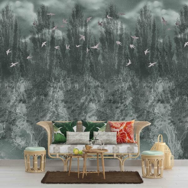 Egzotik Sisli Ormanda Beyaz Kırlangıçlar Duvar Kağıdı