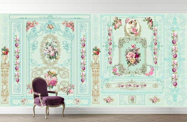 Motifli Çıtalar İçinde Güller Tasarım Duvar Kağıdı