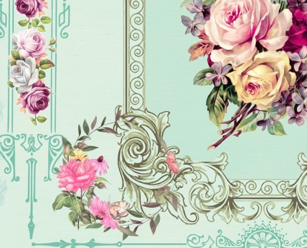 Motifli Çıtalar İçinde Güller Tasarım Duvar Kağıdı