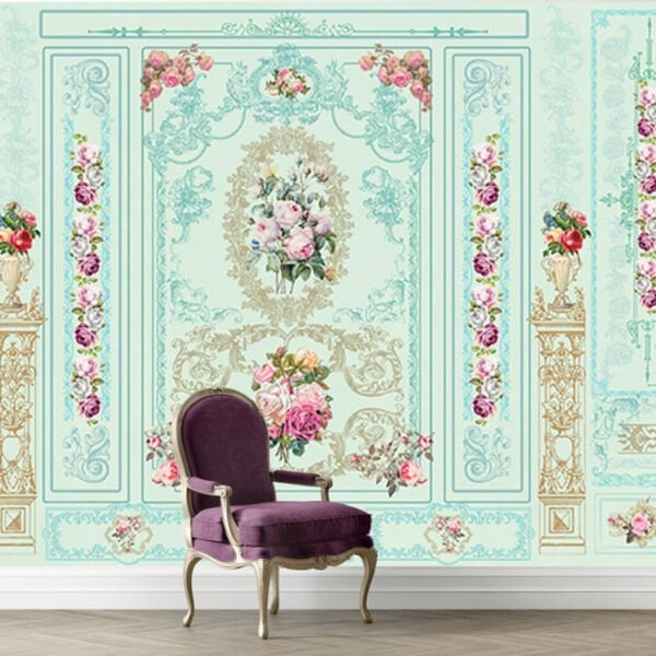 Motifli Çıtalar İçinde Güller Tasarım Duvar Kağıdı