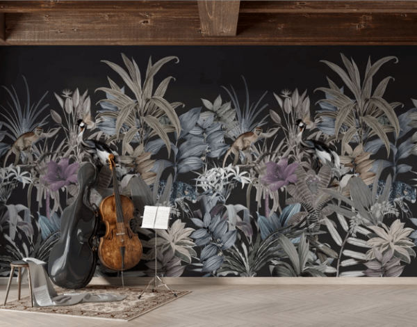 Pastel Renkler Egzotik Hayvanlar Bitkiler Duvar Kağıdı