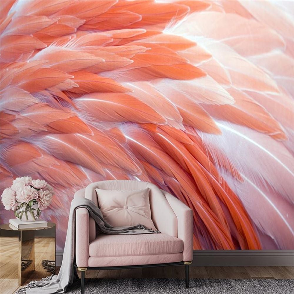 Pembe Flamingo Tüy Desen Duvar Kağıdı