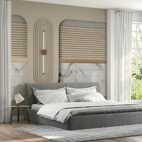 Vizon Tonlarda Mermer Görünümlü Tasarım Duvar Kağıdı