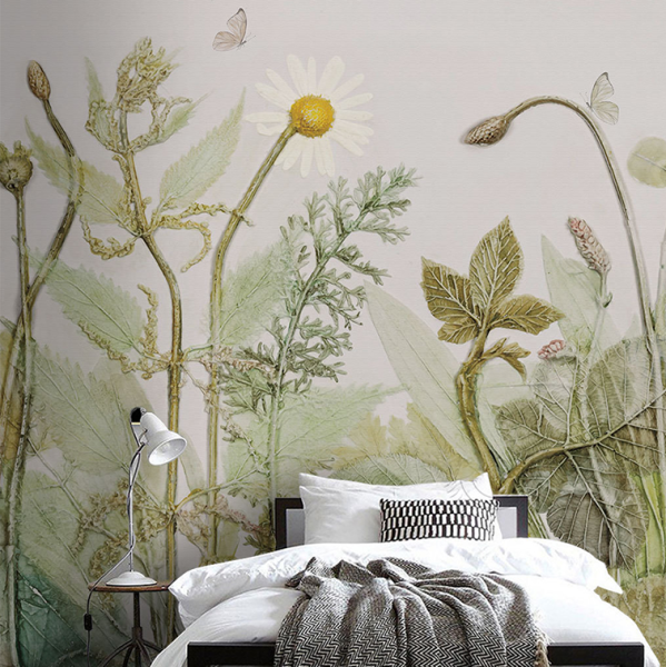 Papatya Ve Bitkiler Duvar Kağıdı