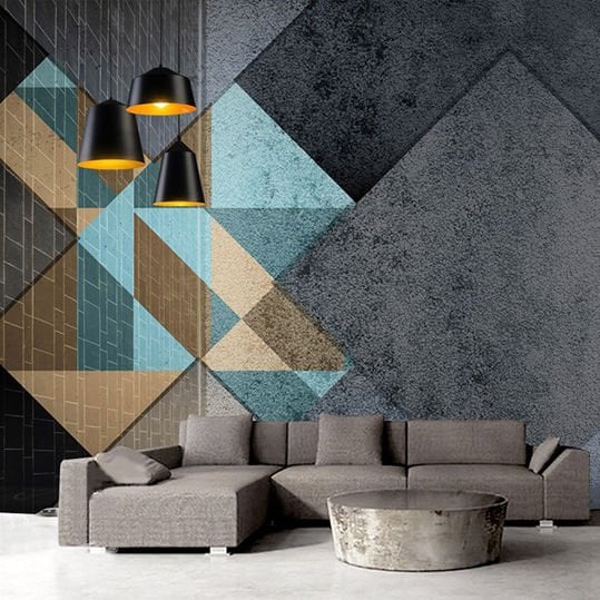 Geometrik Kareler Antrasit Mavi Duvar Kağıdı