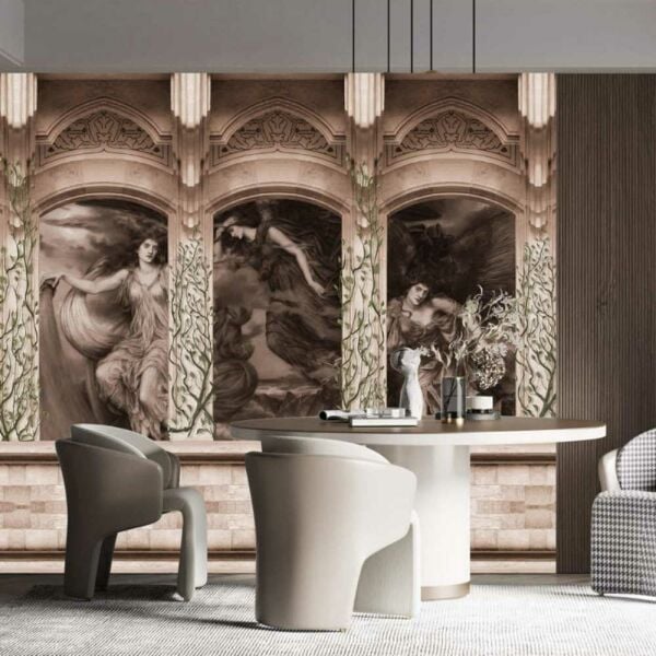 Sütunlar İçinde Uçuşan Melekler Duvar Kağıdı