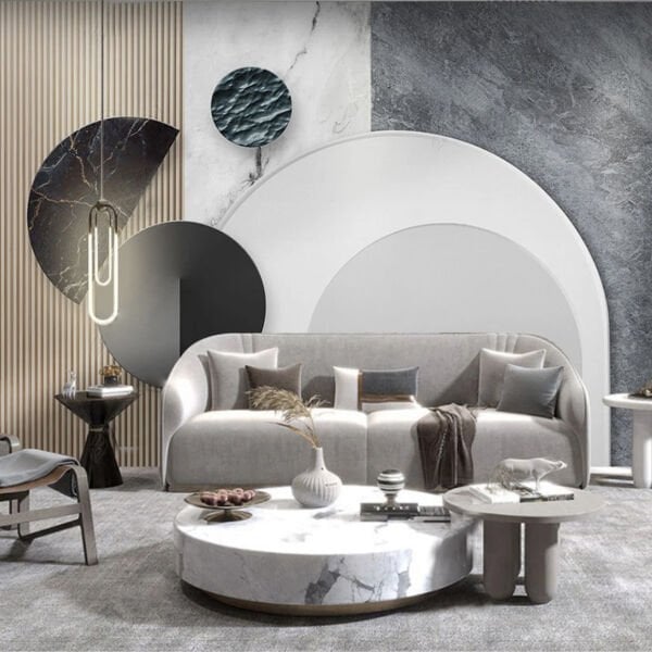 Mermer Görünümlü Daireler Tasarım Duvar Kağıdı