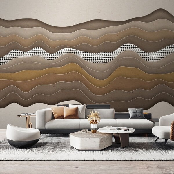 Boyutlu Dağlara Arasında Kaz Ayağı Desen Duvar Kağıdı