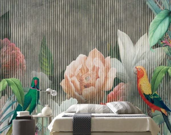 Manolya Çiçeği Papağanlar Duvar Kağıdı