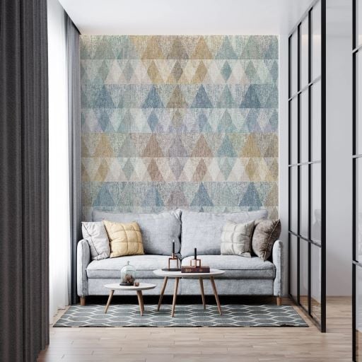 Renkli Boyutlu Üçgenler Tasarım Duvar Kağıdı