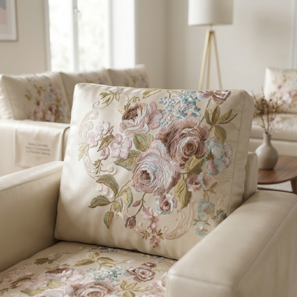 Saten Zemine Nakışlı Pano Kumaş