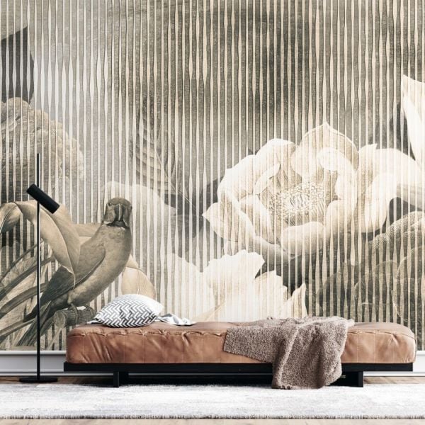 Soft Çiçekler Papağanlar Duvar Kağıdı