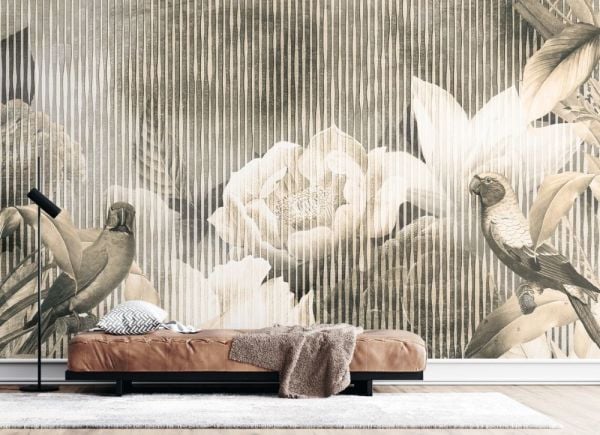 Soft Çiçekler Papağanlar Duvar Kağıdı