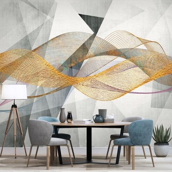 Geometrik Şekiller Altın Dalga Duvar Kağıdı
