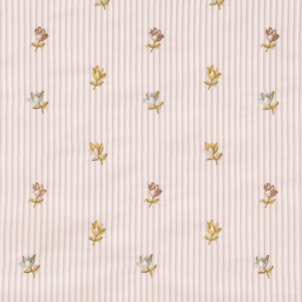 Çizgili Saten Zemine Nakışlı Döşemelik Kumaş