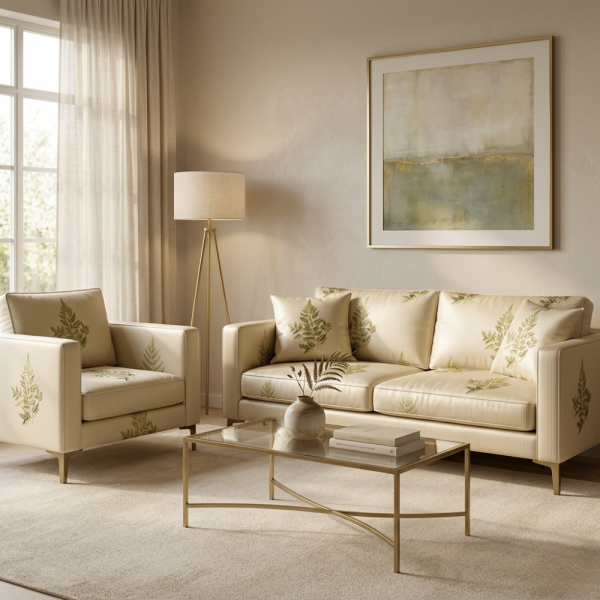 Çizgili Saten Zemine Nakışlı Döşemelik Kumaş