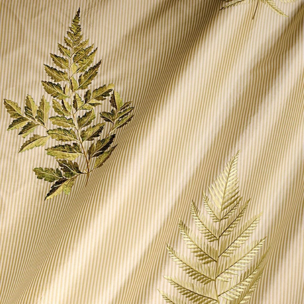 Çizgili Saten Zemine Nakışlı Döşemelik Kumaş