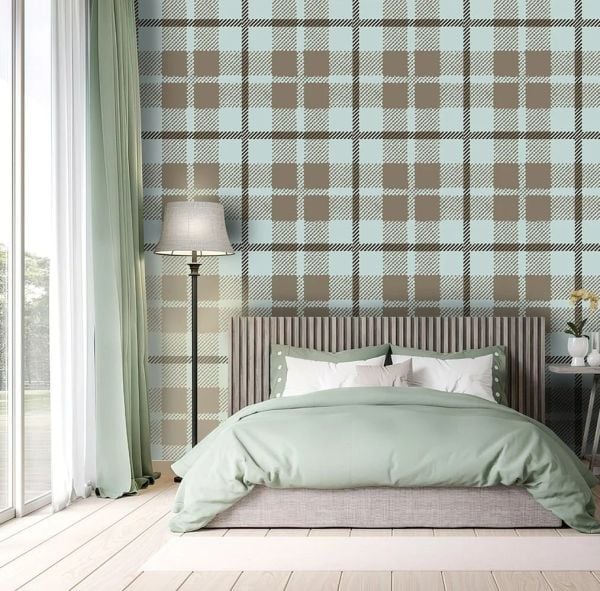 Mint Kahve Ekoseli Desen Tendaart Duvar Kağıdı