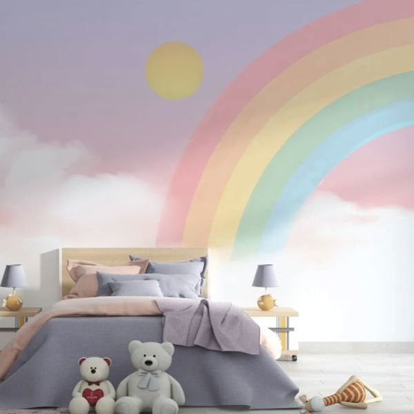 Bulutlar İçinde Gökkuşağı Güneş Duvar Kağıdı