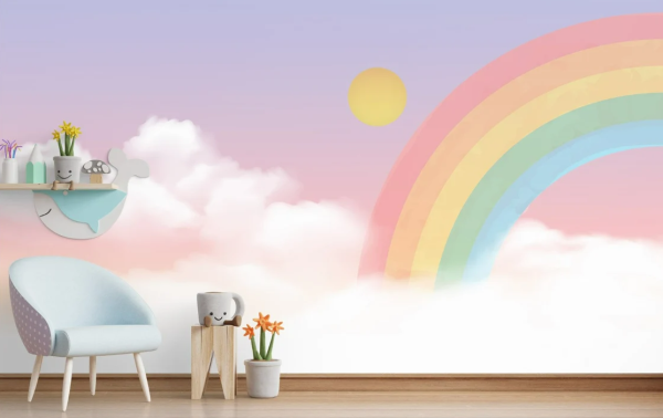 Bulutlar İçinde Gökkuşağı Güneş Duvar Kağıdı