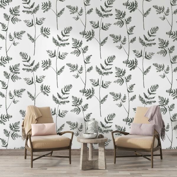 Siyah Çizim Yapraklar Tasarım Duvar Kağıdı