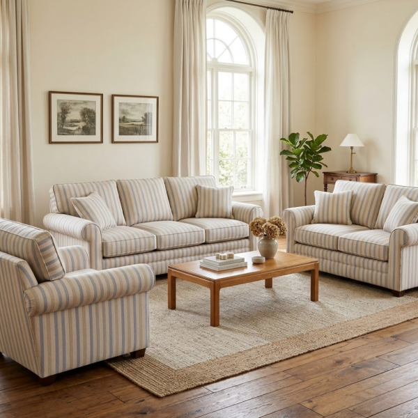 Geometrik Çizgili Kaz Ayağı Kombin Döşemelik Kumaş