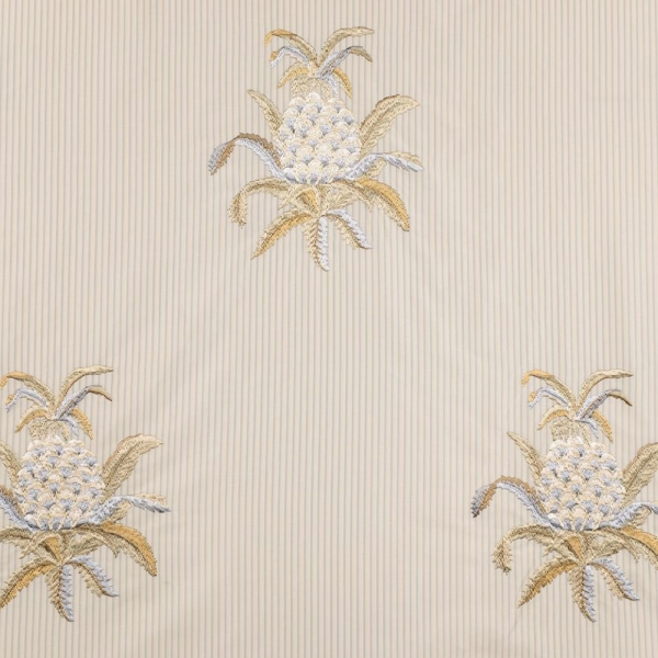 Çizgili Saten Zemine Nakışlı Döşemelik Kumaş