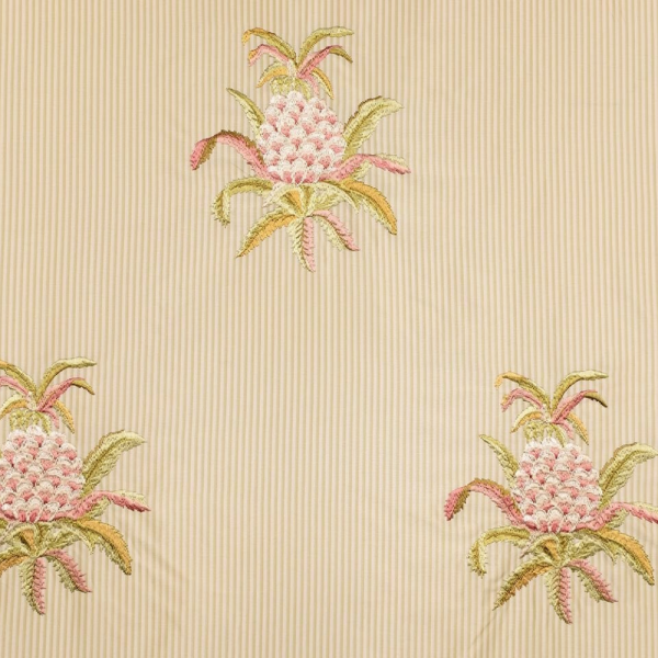 Çizgili Saten Zemine Nakışlı Döşemelik Kumaş