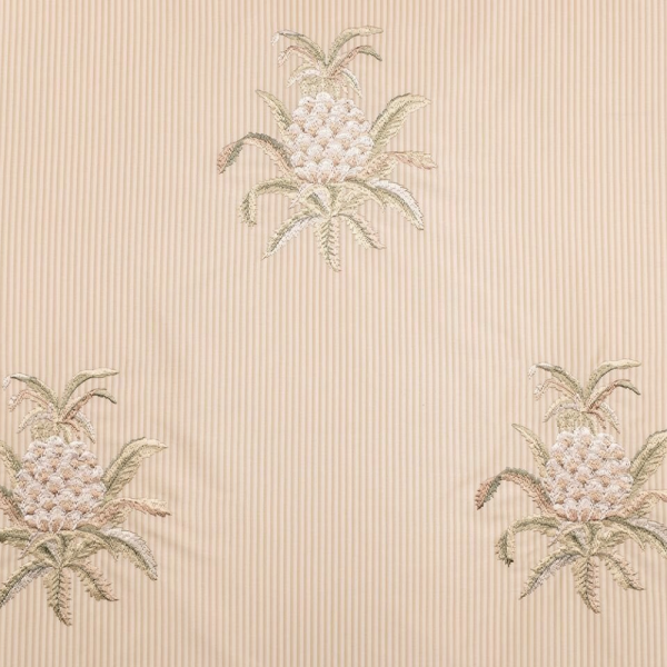 Çizgili Saten Zemine Nakışlı Döşemelik Kumaş