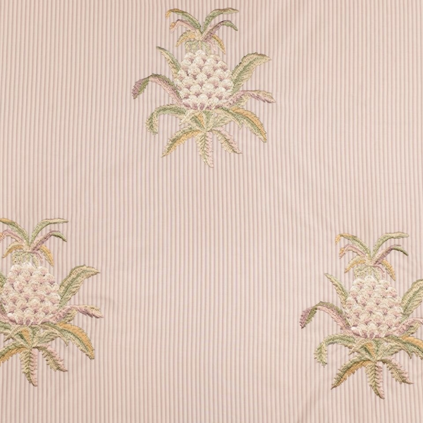 Çizgili Saten Zemine Nakışlı Döşemelik Kumaş